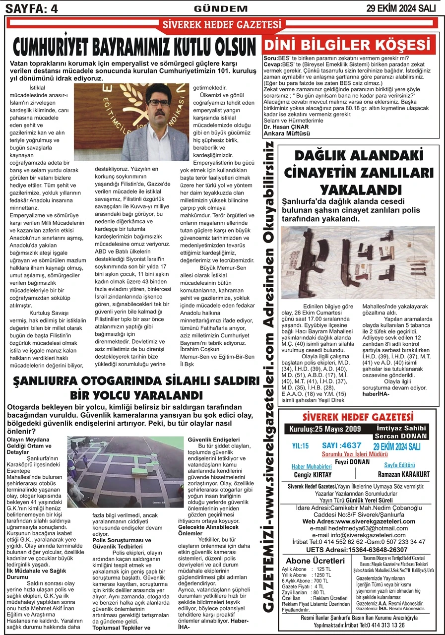 29.10.2024 Tarihli Gazetemiz