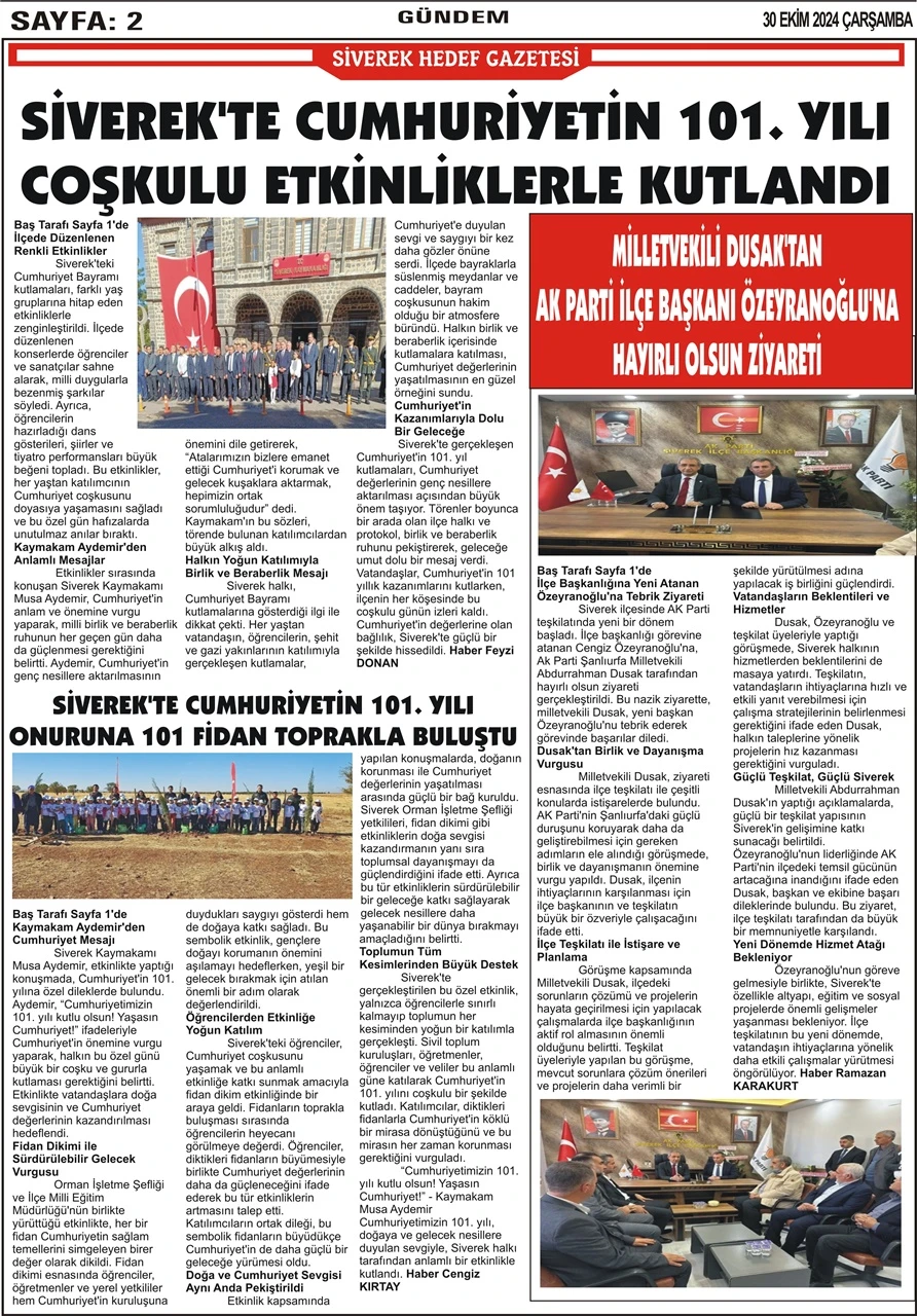 30.10.2024 Tarihli Gazetemiz