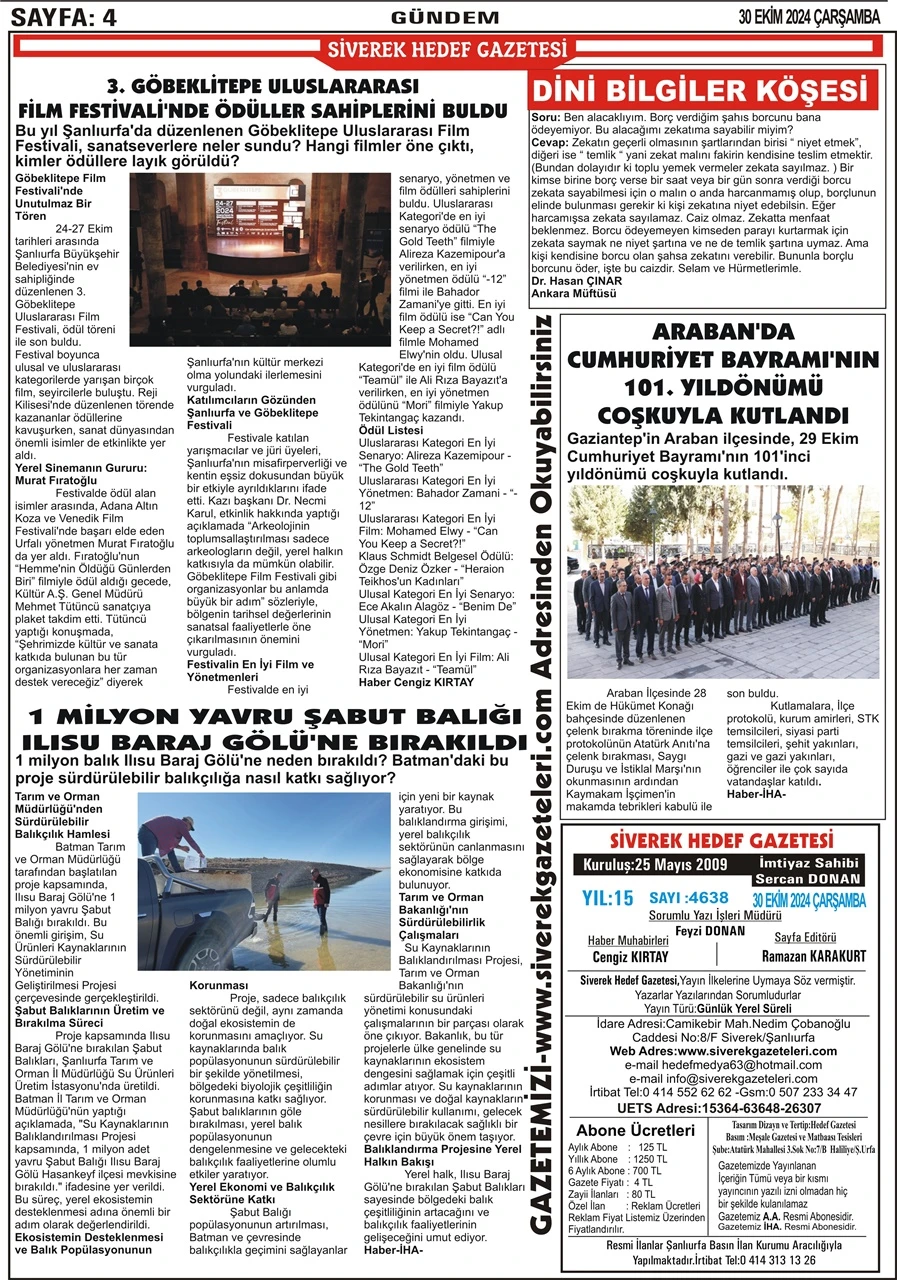 30.10.2024 Tarihli Gazetemiz