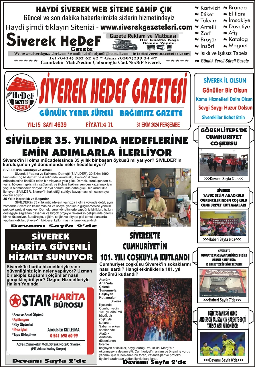 31.10.2024 Tarihli Gazetemiz