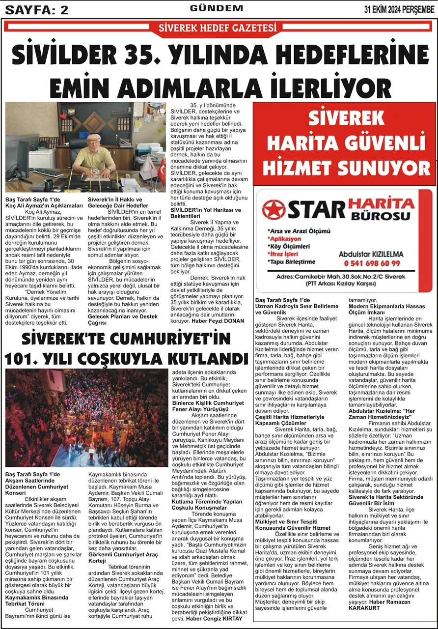 31.10.2024 Tarihli Gazetemiz