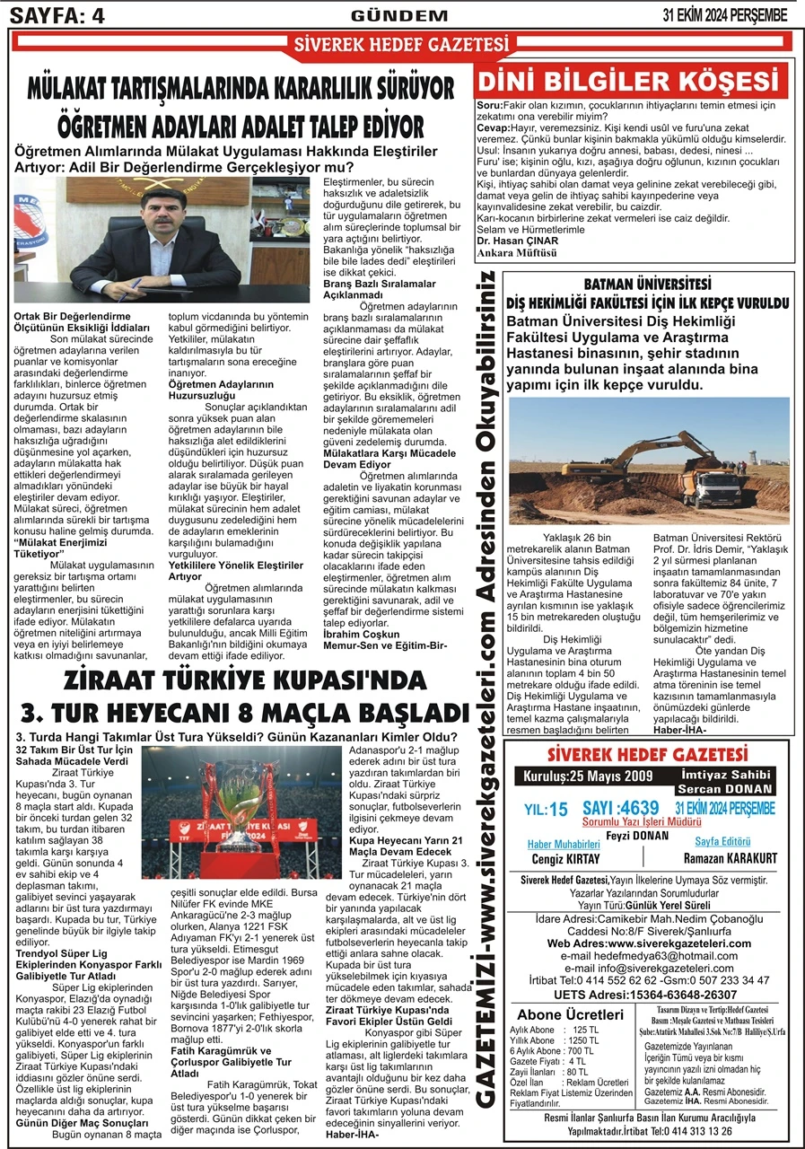 31.10.2024 Tarihli Gazetemiz