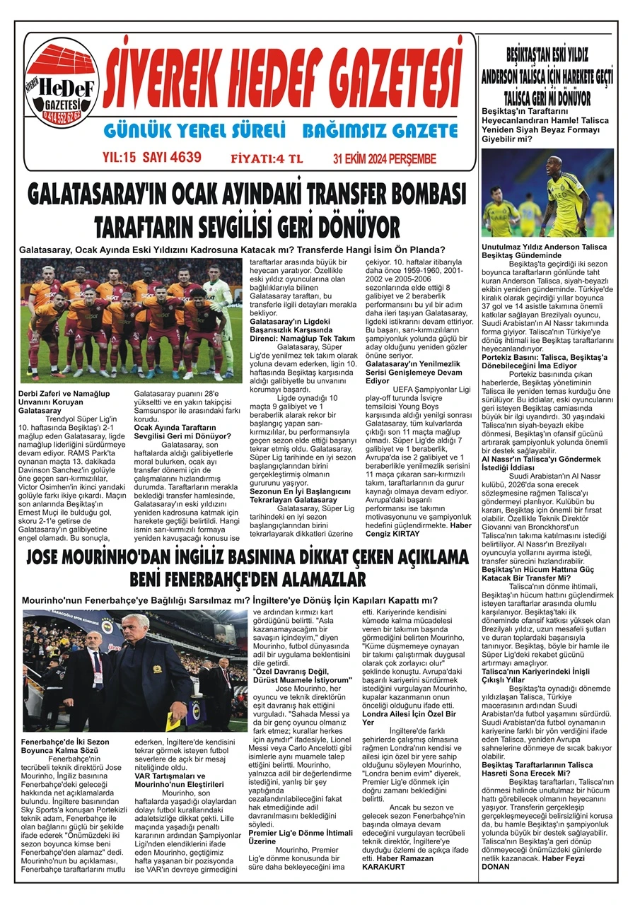 31.10.2024 Tarihli Gazetemiz