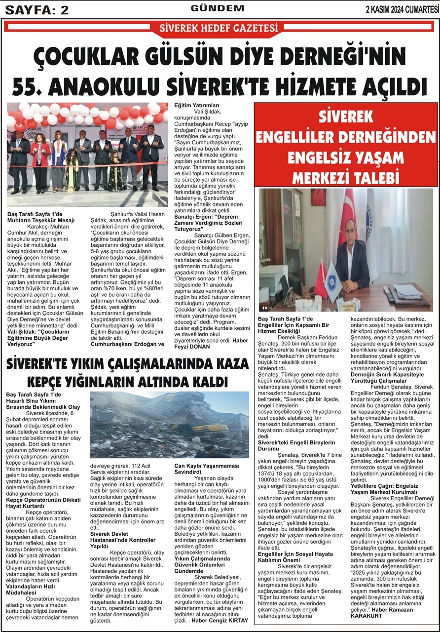 2.11.2024. Tarihli Gazetemiz