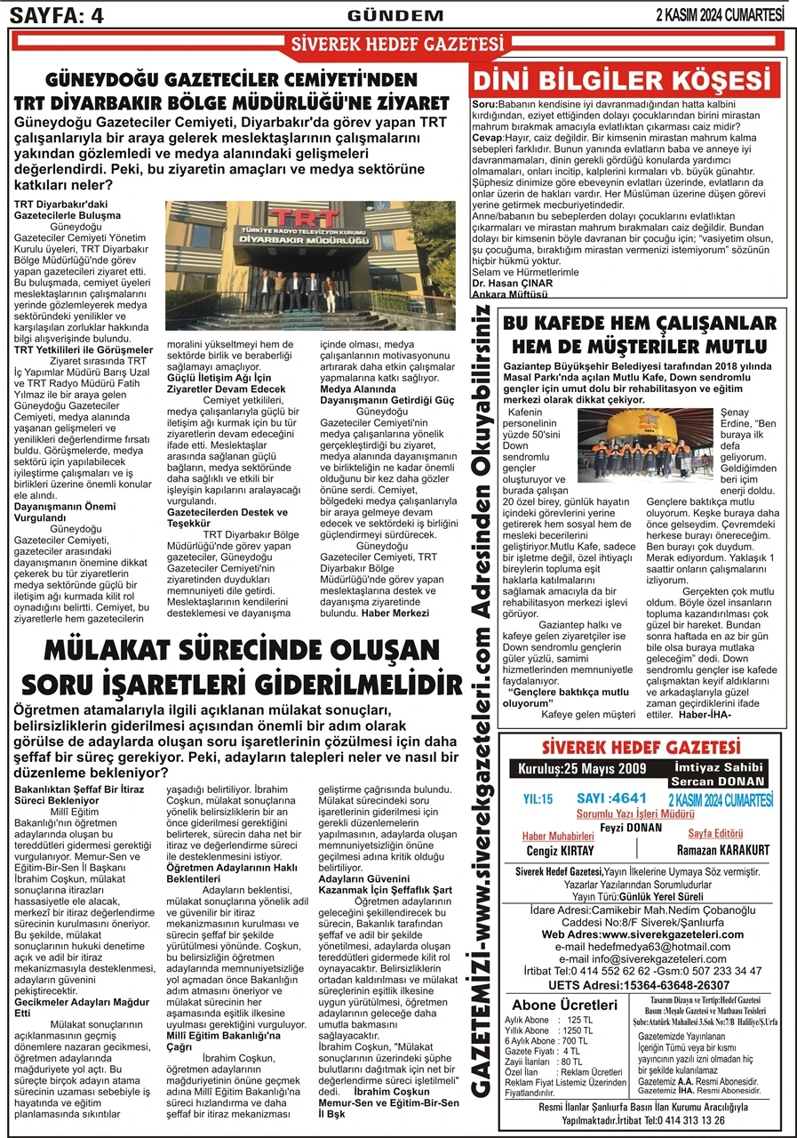 2.11.2024. Tarihli Gazetemiz