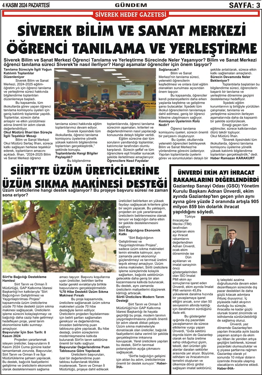 4.11.2024 Tarihli Gazetemiz