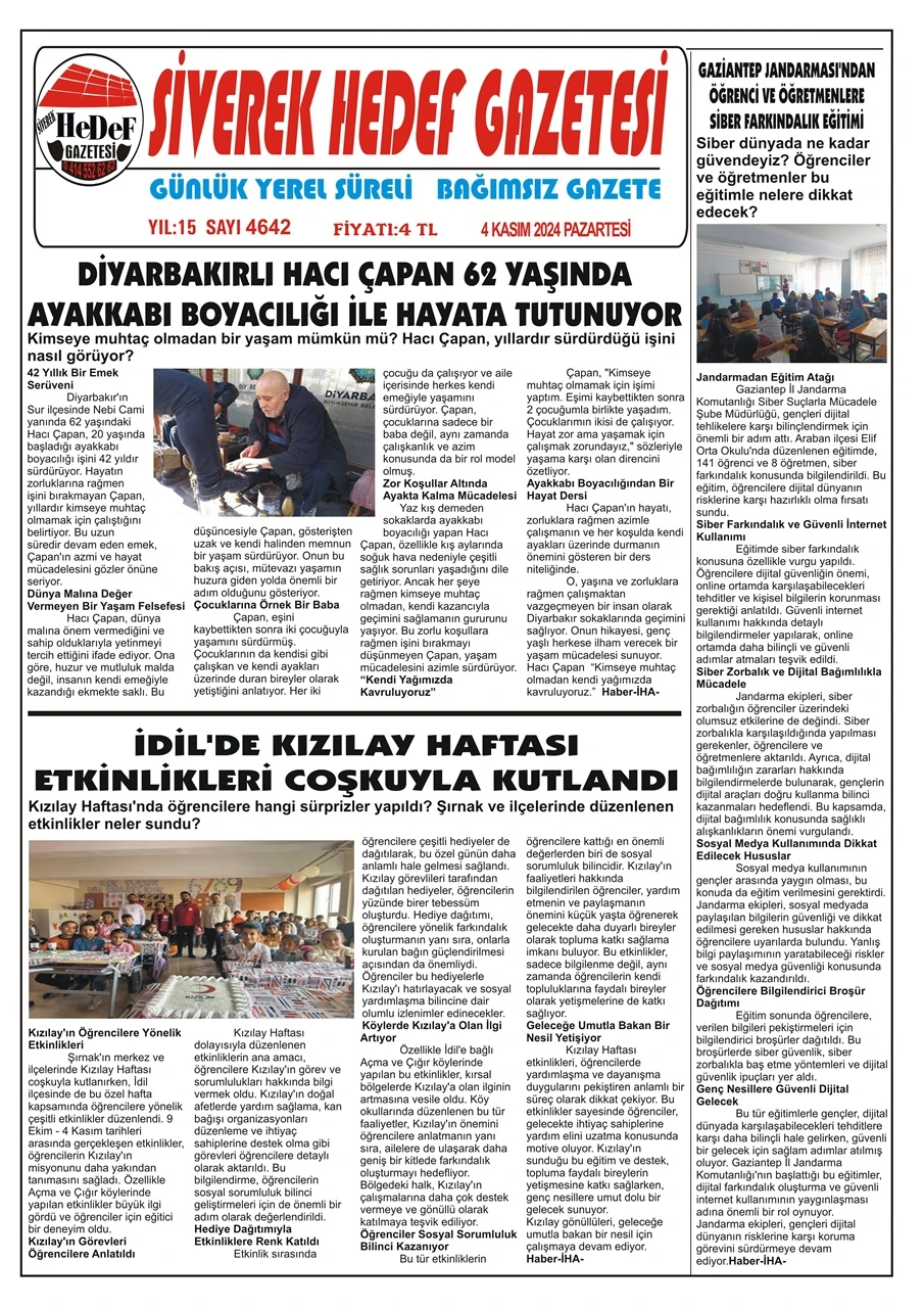 4.11.2024 Tarihli Gazetemiz