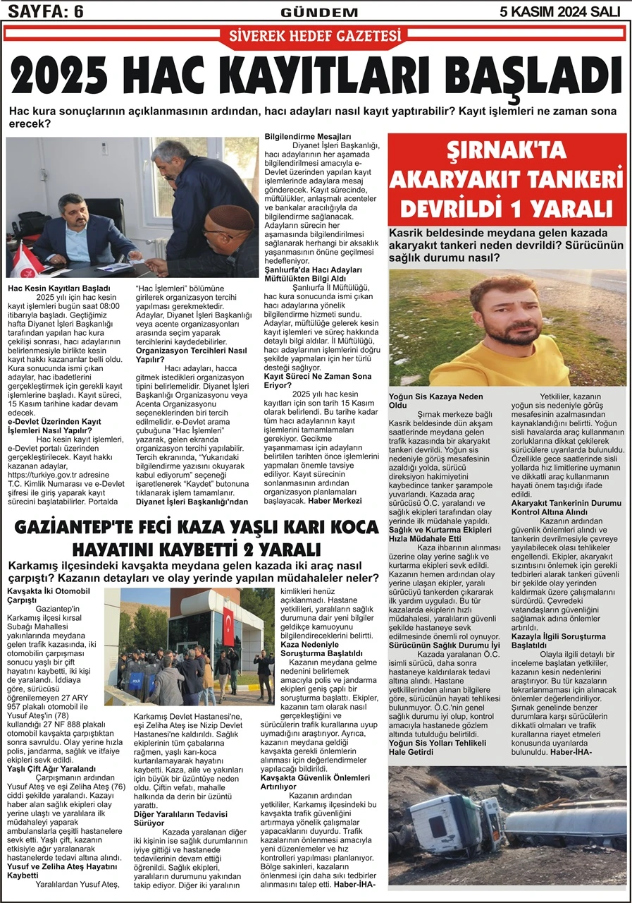 5.11.2024 Tarihli Gazetemiz