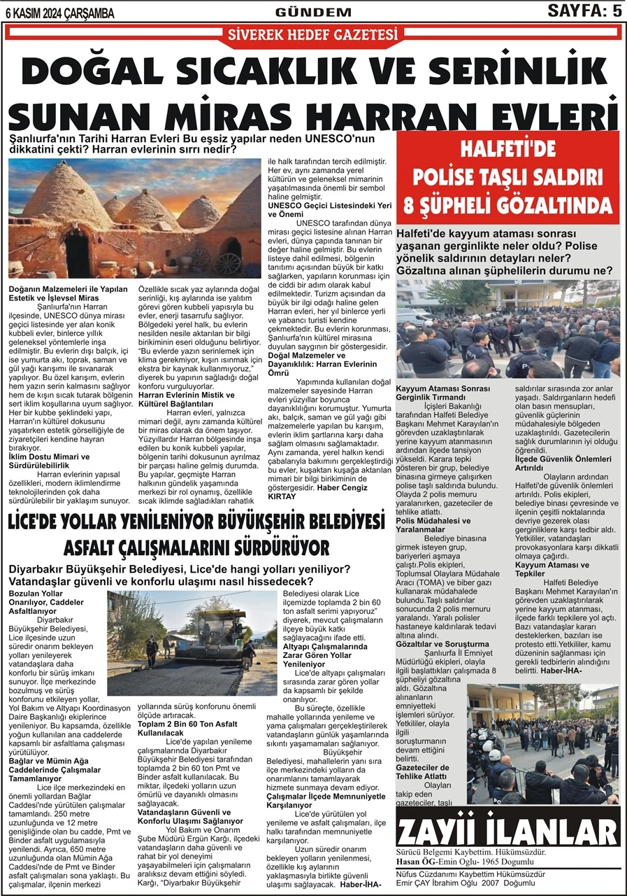 6.11.2024 Tarihli Gazetemiz