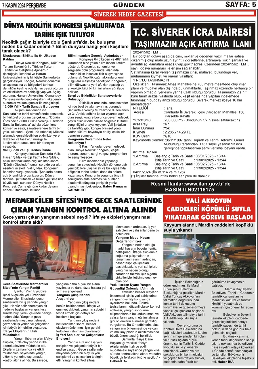 7.11.2024 Tarihli Gazetemiz 