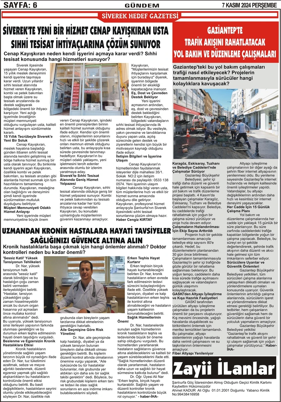 7.11.2024 Tarihli Gazetemiz 