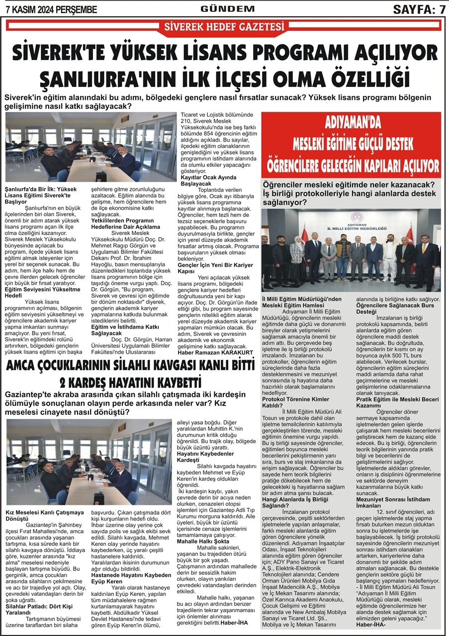 7.11.2024 Tarihli Gazetemiz 