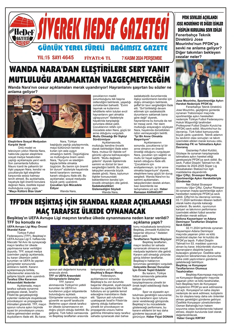 7.11.2024 Tarihli Gazetemiz 