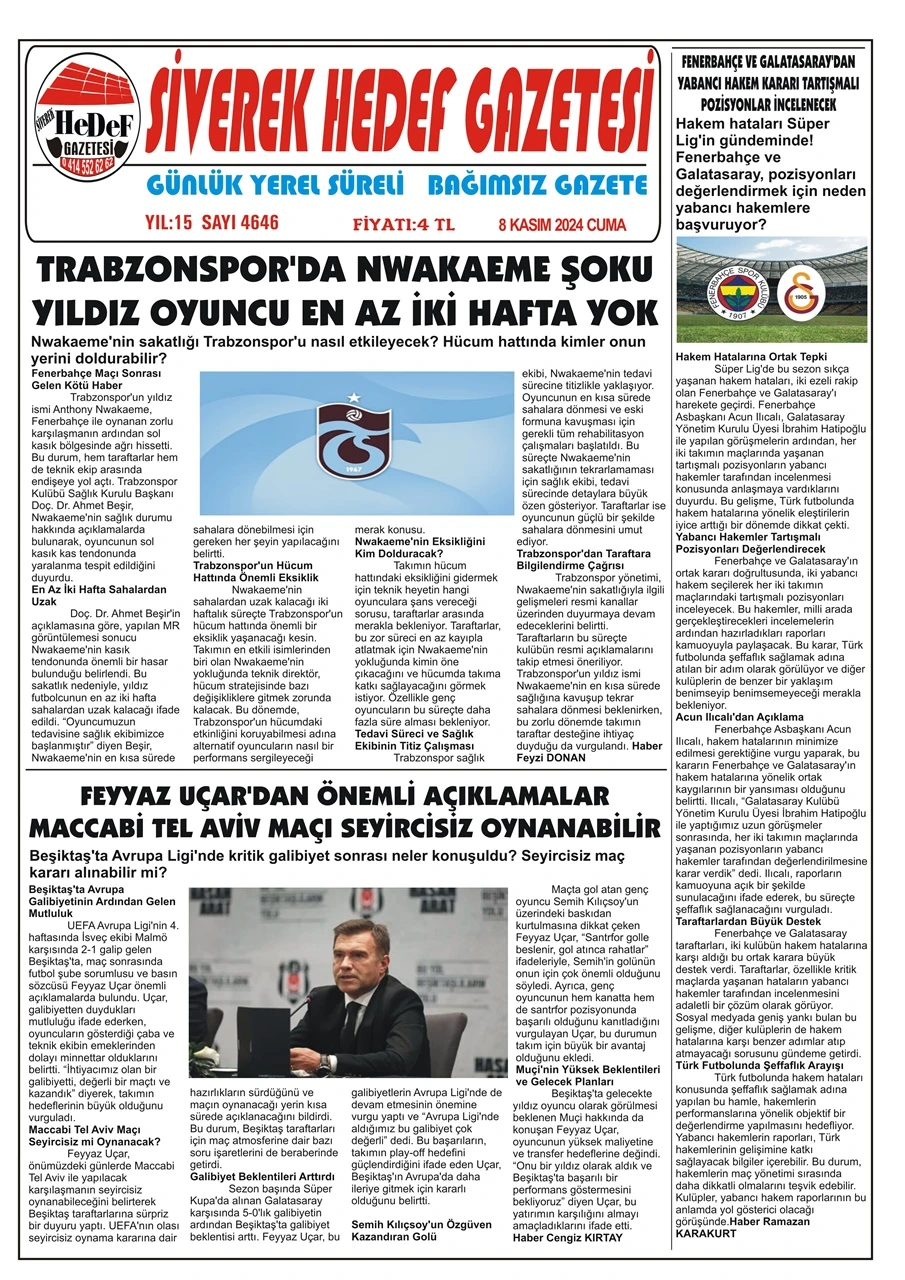 8.11.2024 Tarihli Gazetemiz