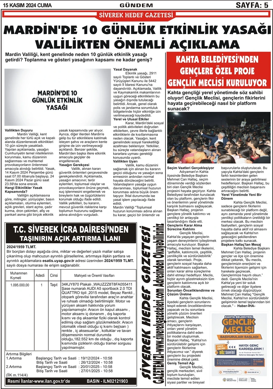 15.11.2024 Tarihli Gazetemiz