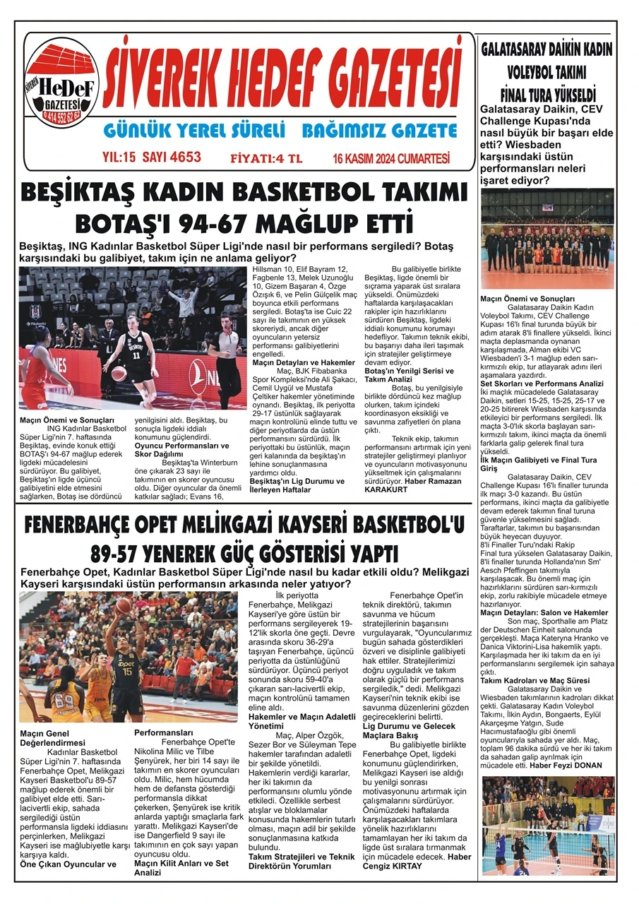 16.11.2024 Tarihli Gazetemiz