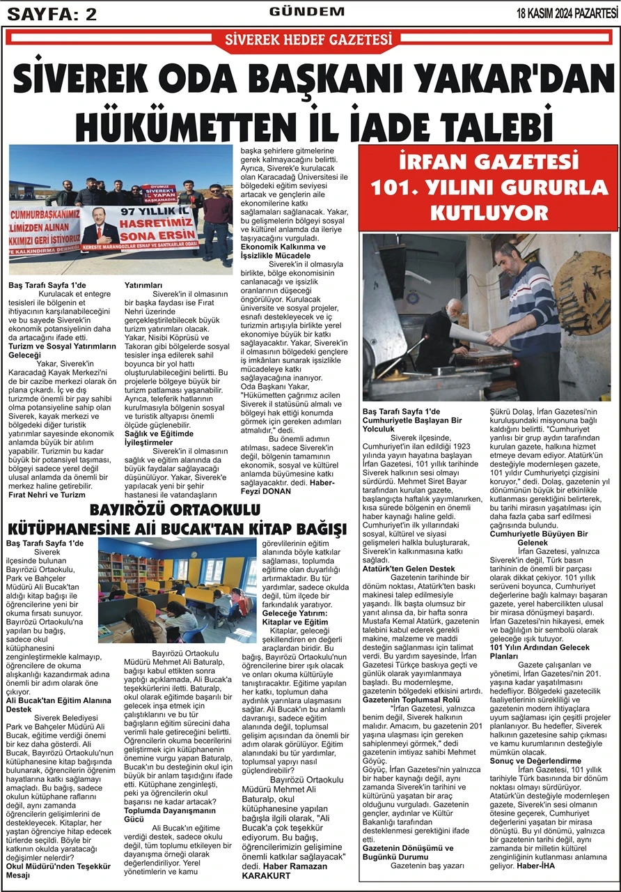 18.11.2024 Tarihli Gazetemiz