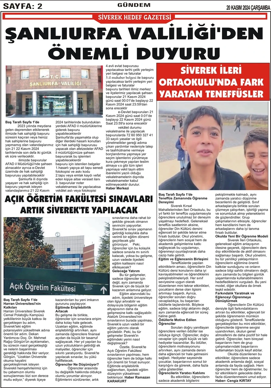 20.11.2024 Tarihli Gazetemiz 