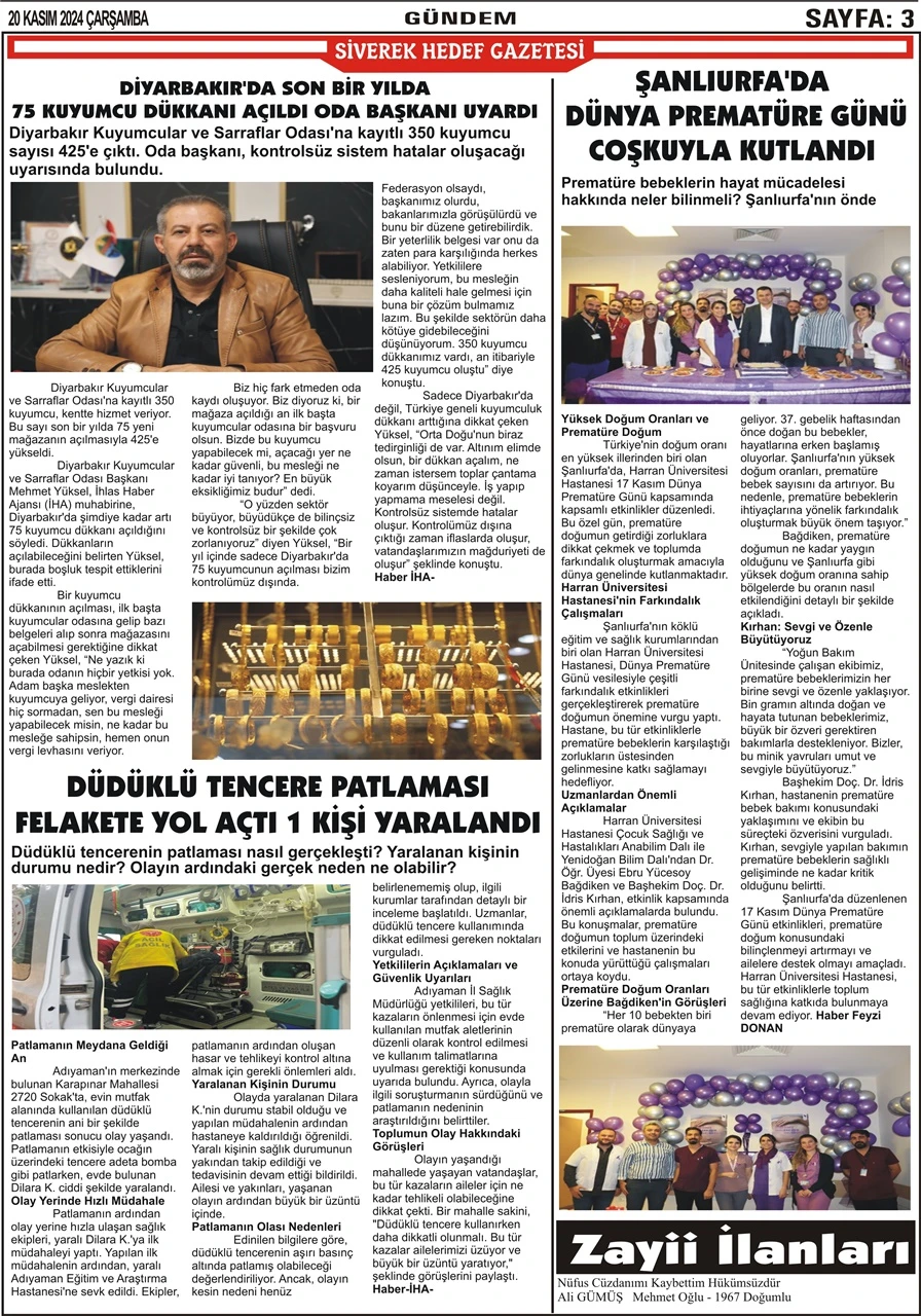 20.11.2024 Tarihli Gazetemiz 