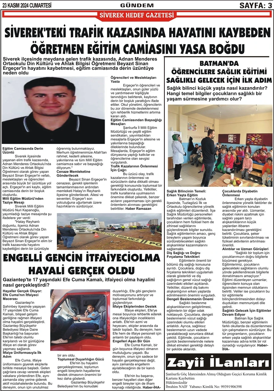 23.11.2024 Tarihli Gazetemiz