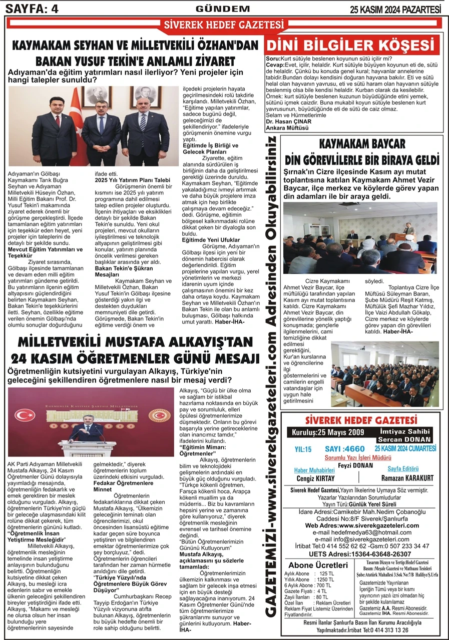 25.11.2024 Tarihli Gazetemiz