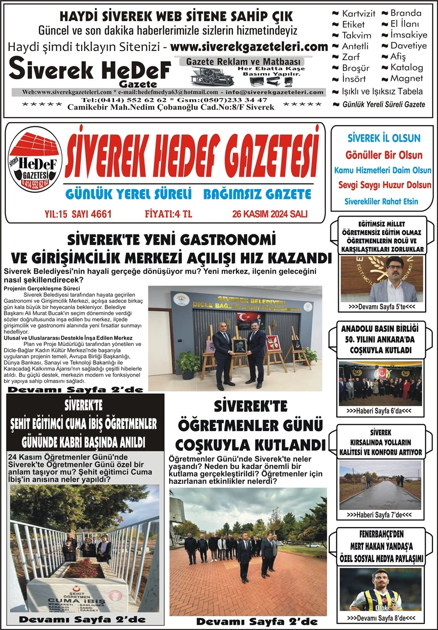 26.11.2024 Tarihli Gazetemiz