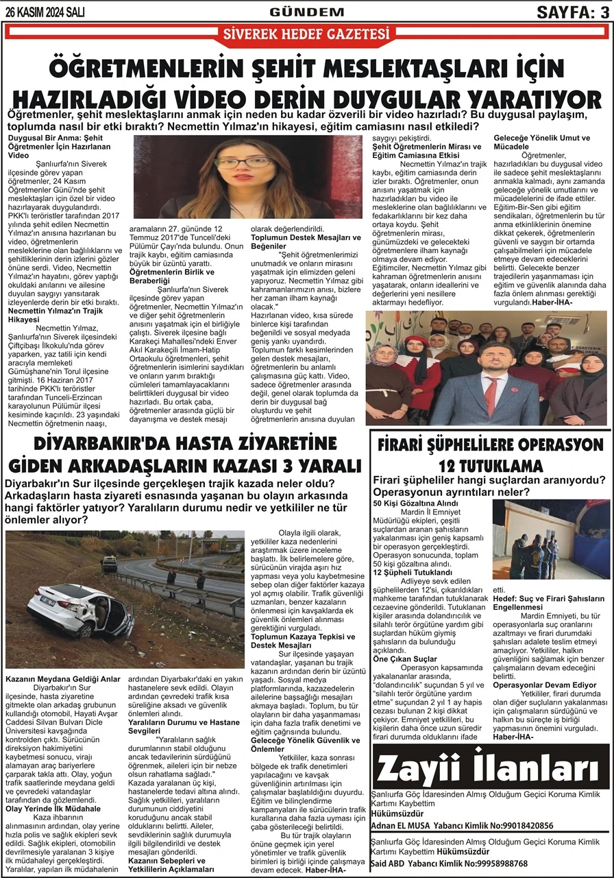 26.11.2024 Tarihli Gazetemiz