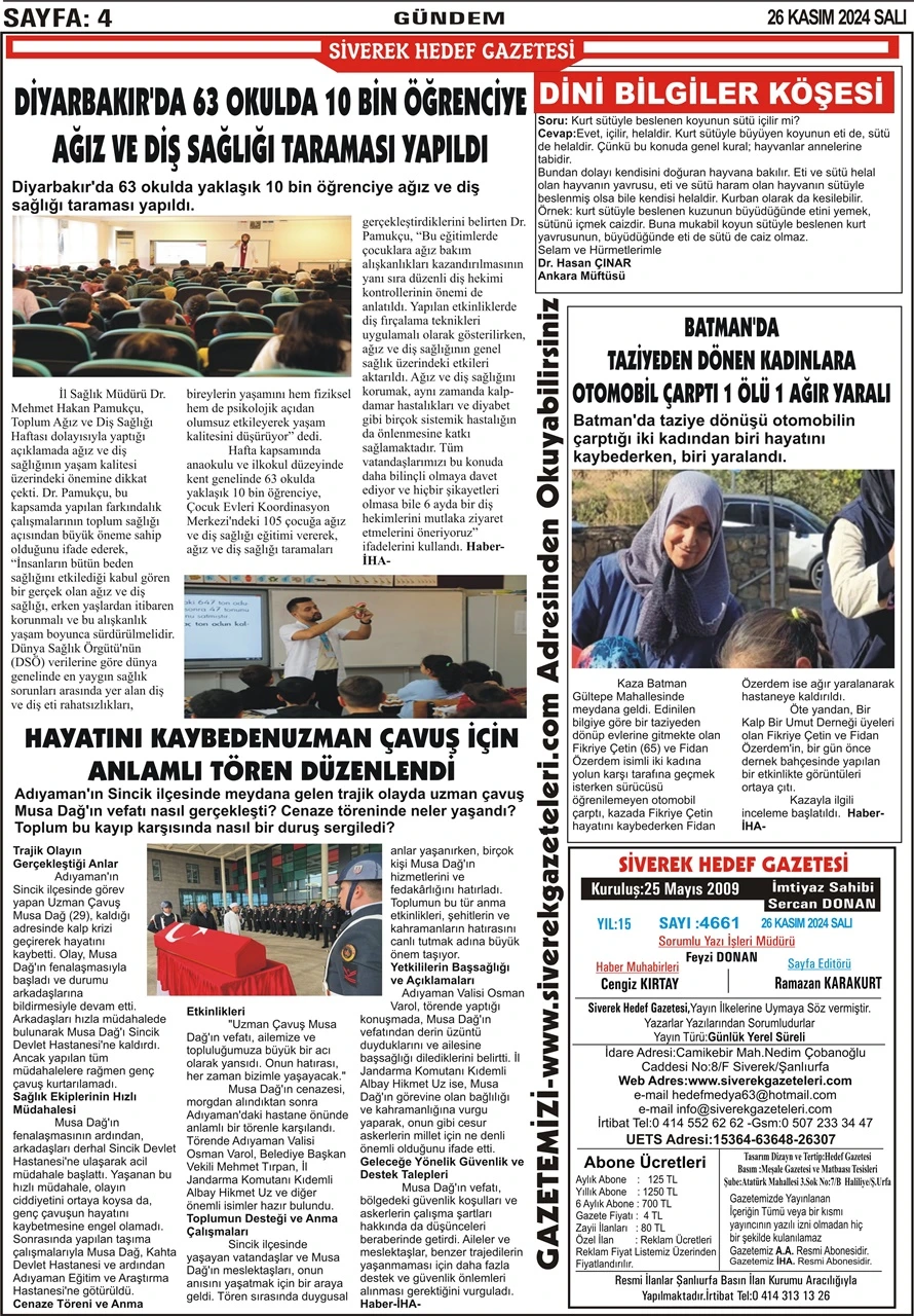 26.11.2024 Tarihli Gazetemiz