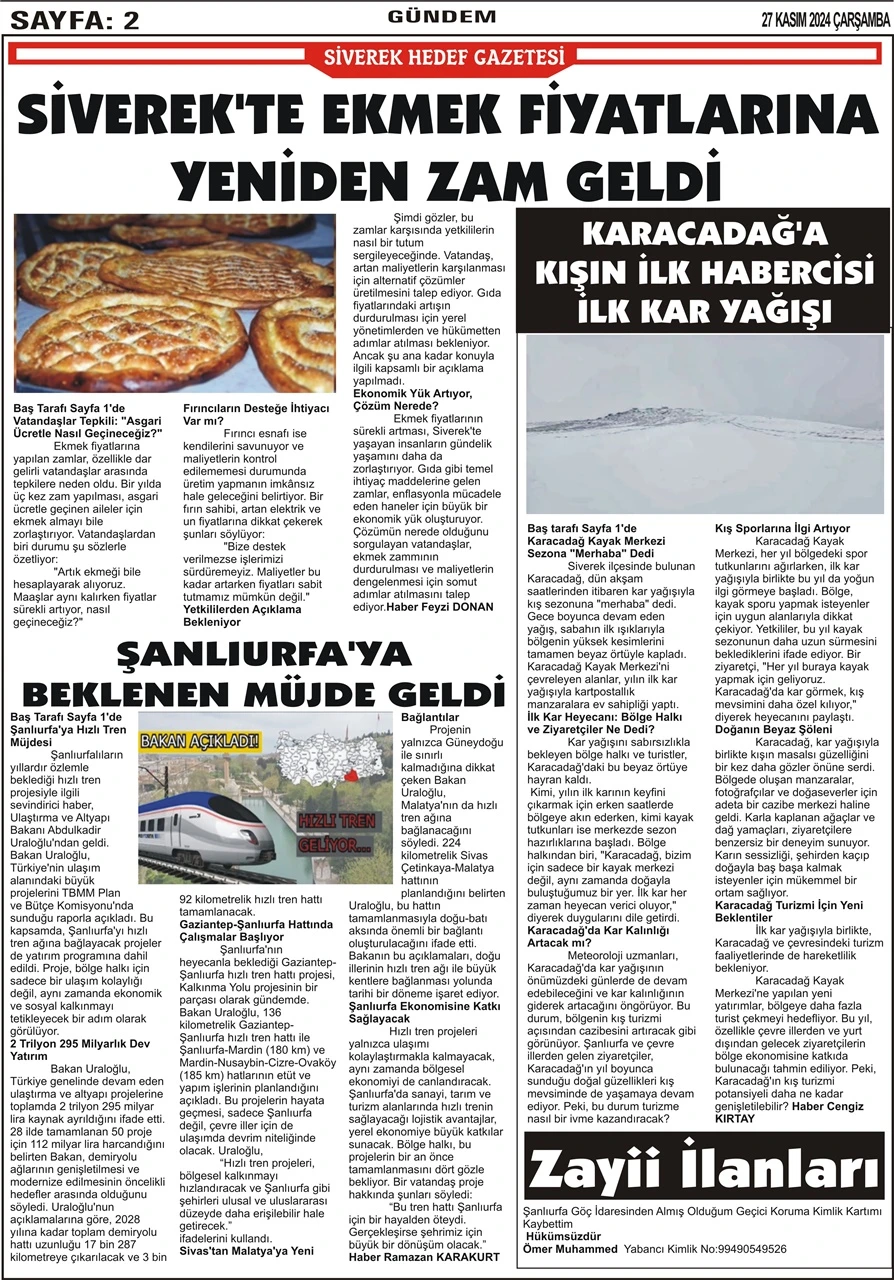 27.11.2024 Tarihli Gazetemiz