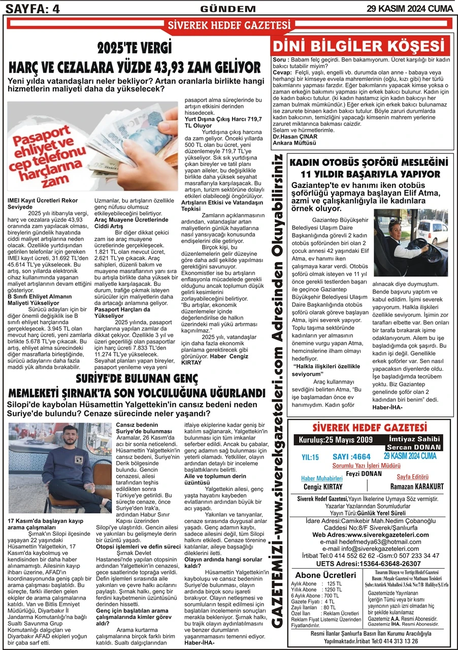 29.11.2024 Tarihli Gazetemiz