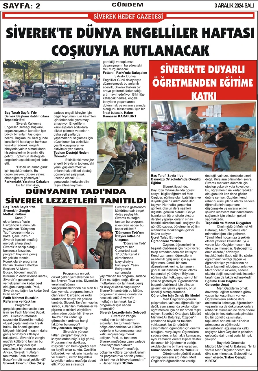 3.12.2024 Tarihli Gazetemiz