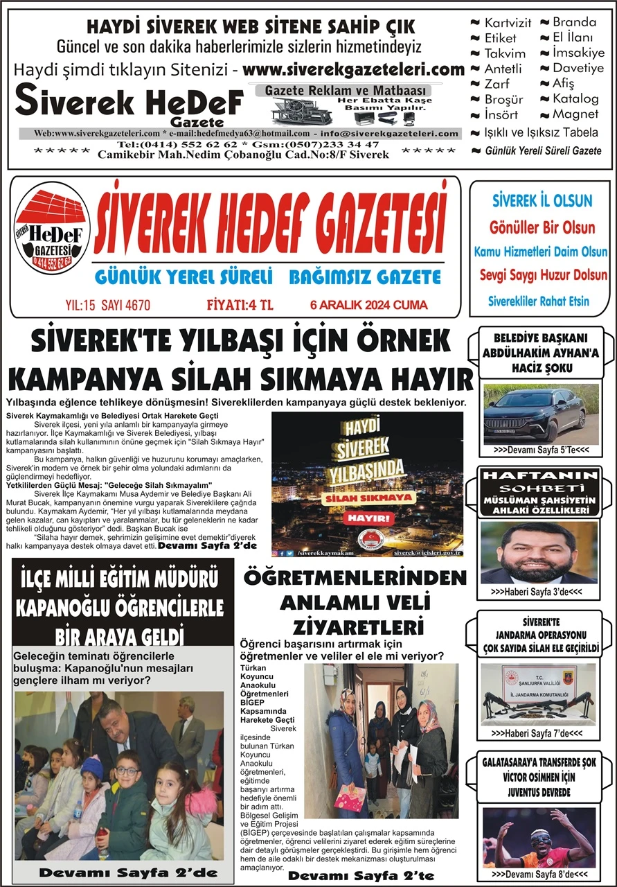 6.12.2024 Tarihli Gazetemiz