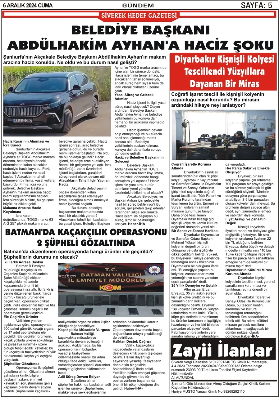 6.12.2024 Tarihli Gazetemiz