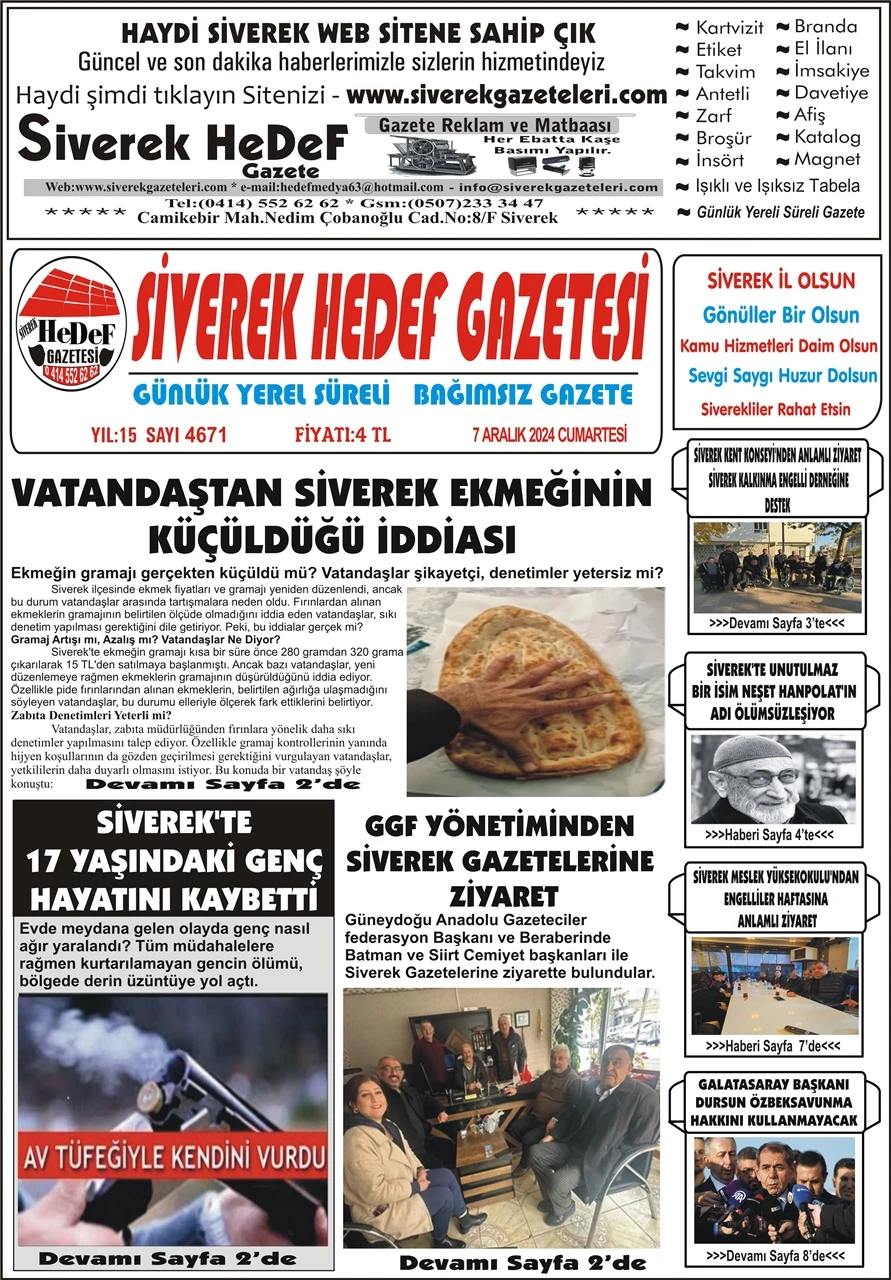 7.12.2024 Tarihli Gazetemiz