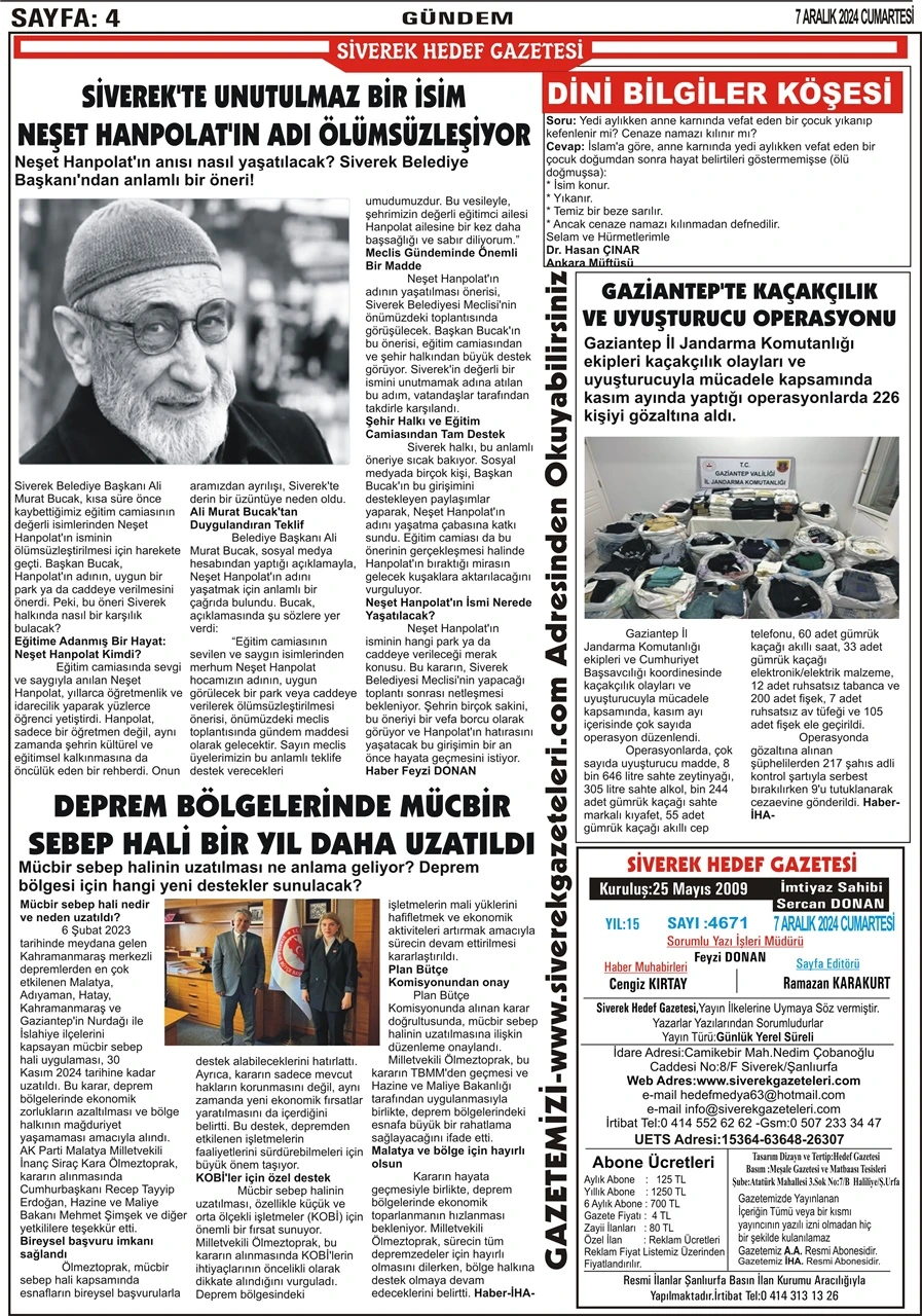 7.12.2024 Tarihli Gazetemiz