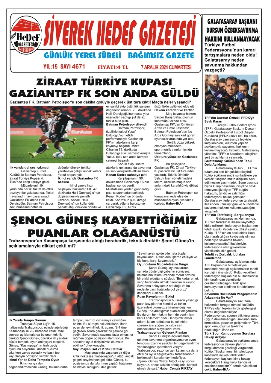 7.12.2024 Tarihli Gazetemiz