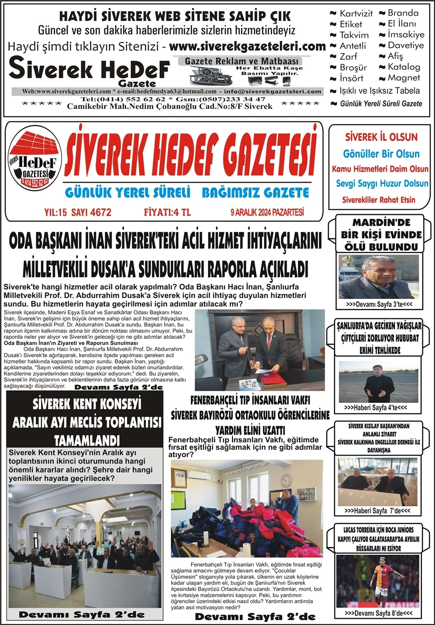 9.12.2024 Tarihli Gazetemiz