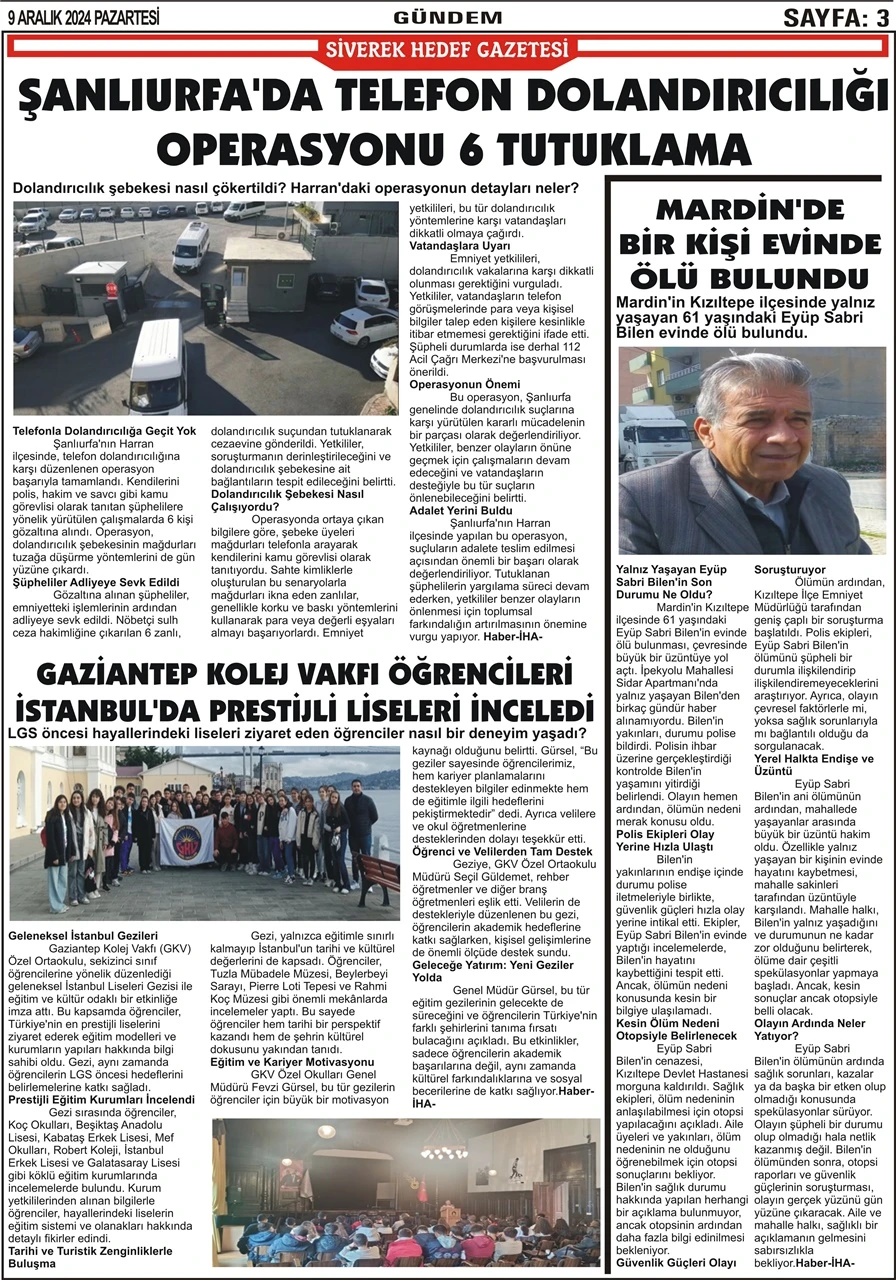 9.12.2024 Tarihli Gazetemiz