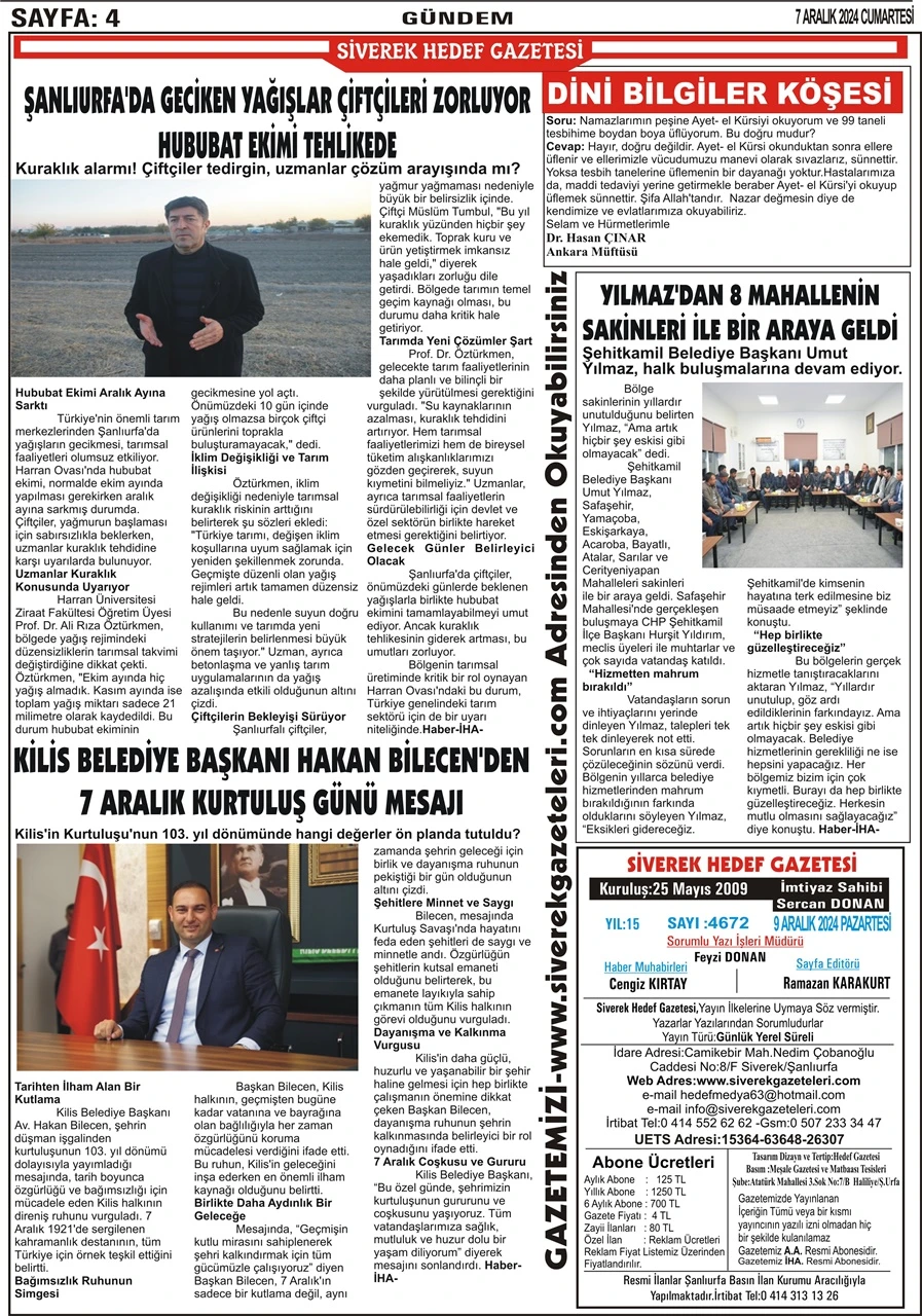 9.12.2024 Tarihli Gazetemiz