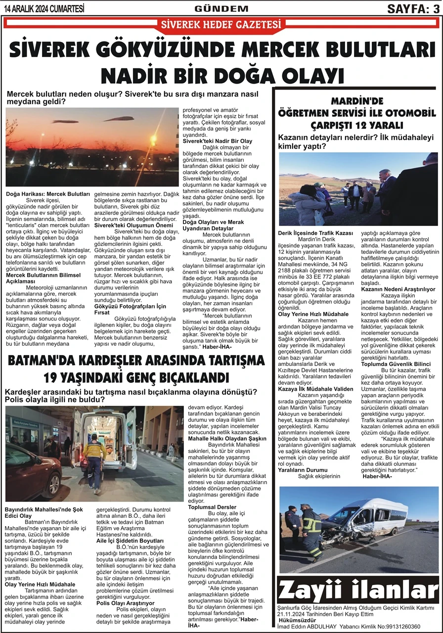 14.12.2024 Tarihli Gazetemiz