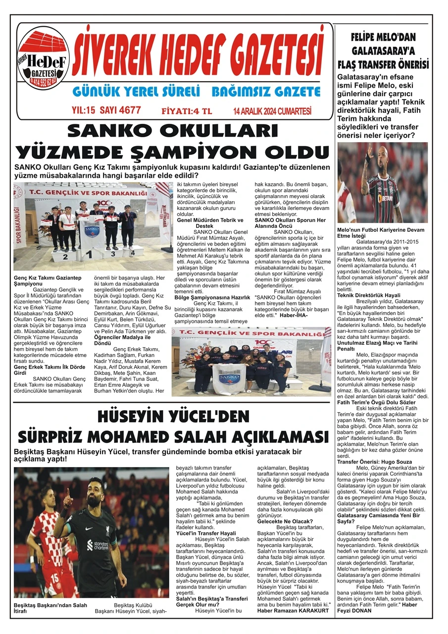 14.12.2024 Tarihli Gazetemiz