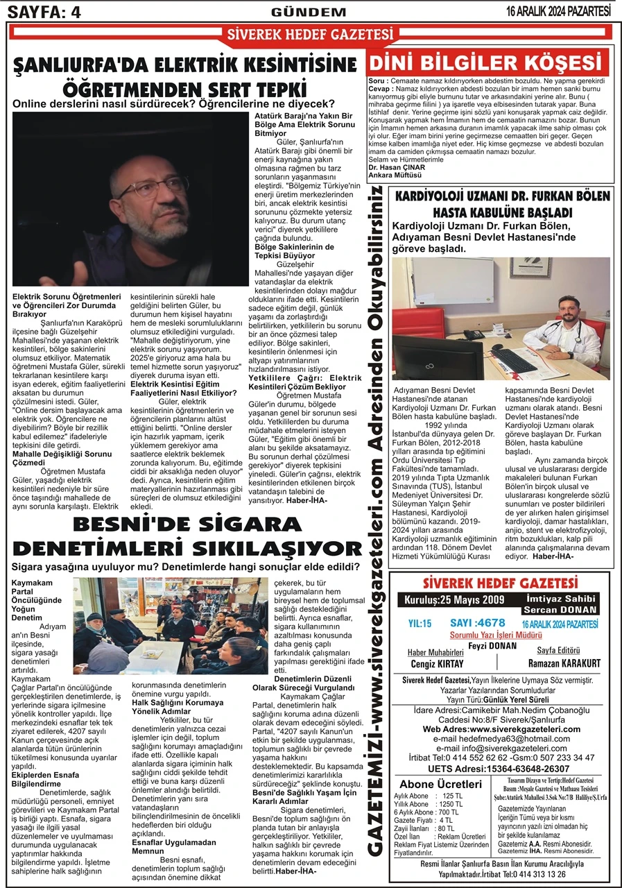 16.12.2024 Tarihli Gazetemiz