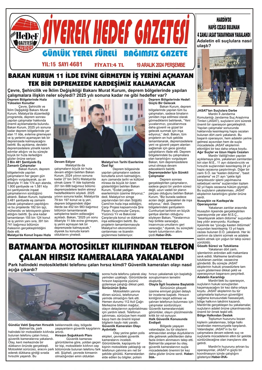 19.12.2024 Tarihli Gazetemiz