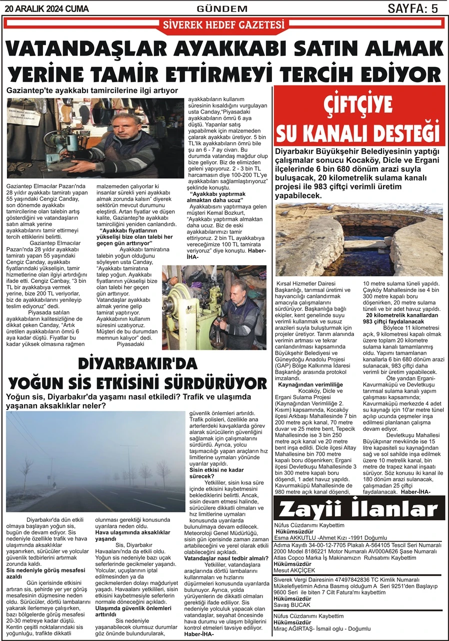 20.12.2024 Tarihli Gazetemiz