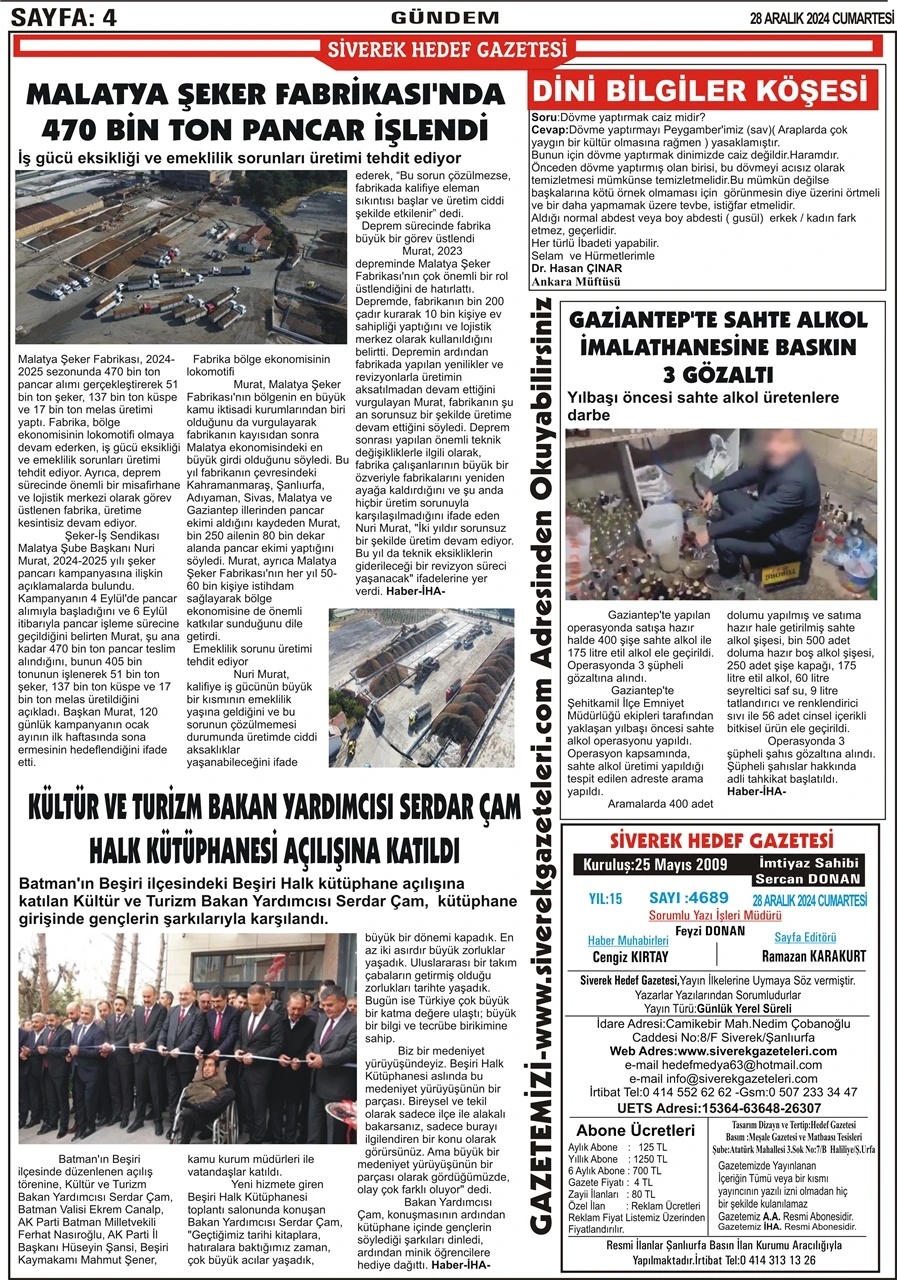 28.12.2024 Tarihli Gazetemiz