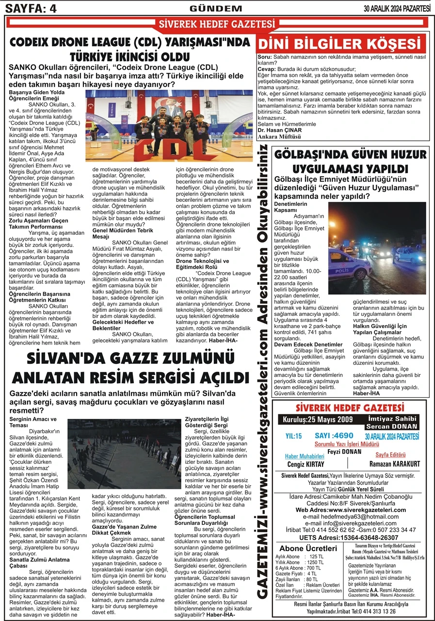 30.12.2024 Tarihli Gazetemiz