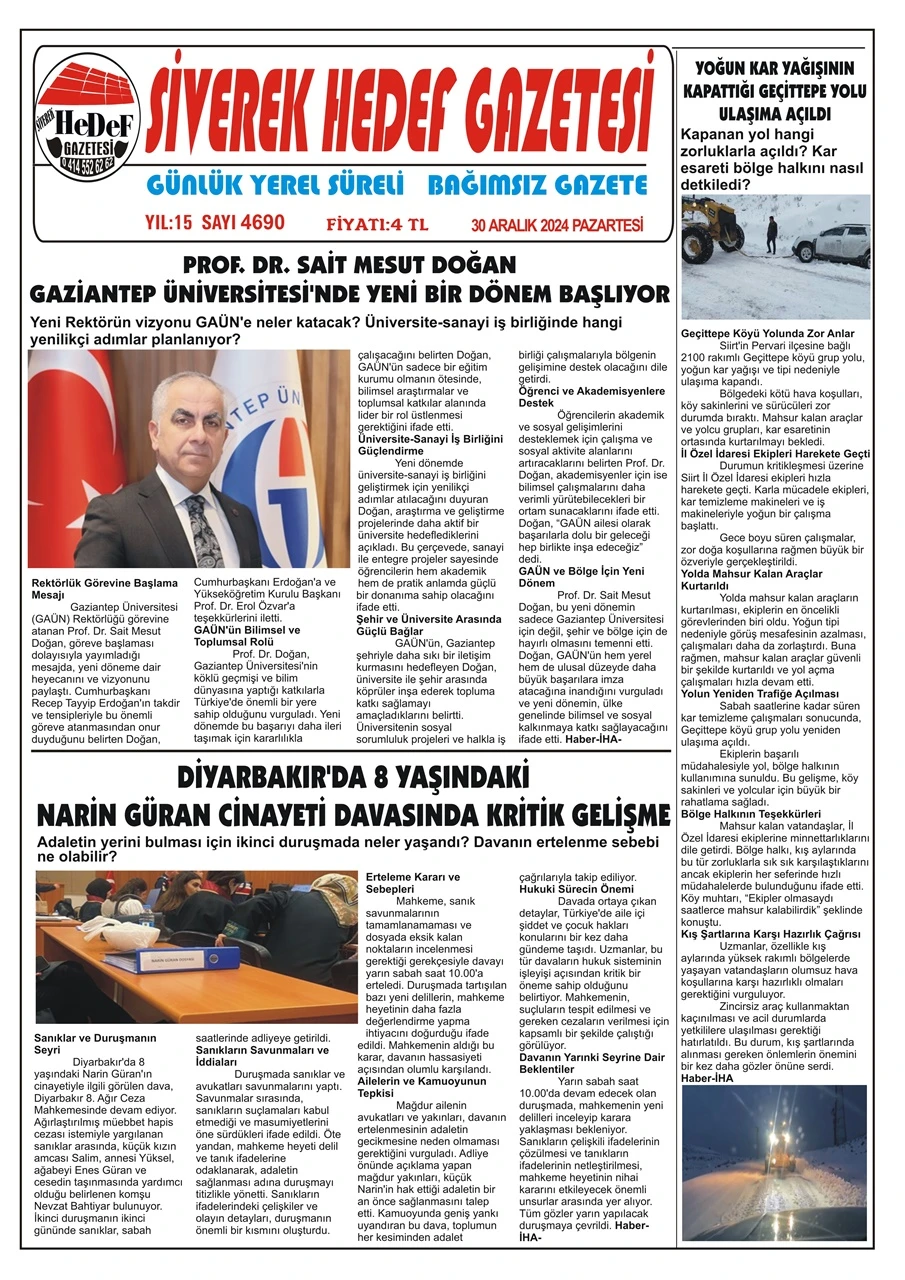 30.12.2024 Tarihli Gazetemiz