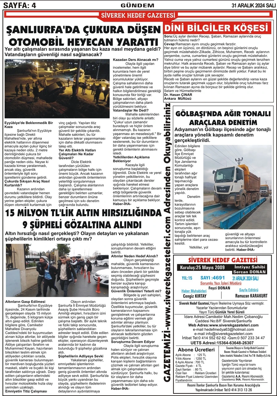 31.12.2024 Tarihli Gazetemiz 