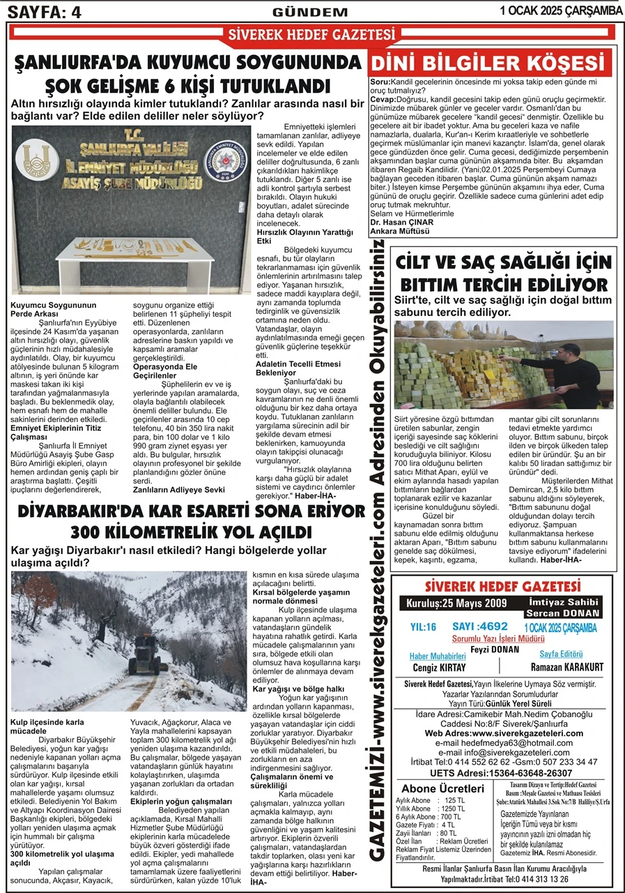 01.01.2025 Tarihli Gazetemiz