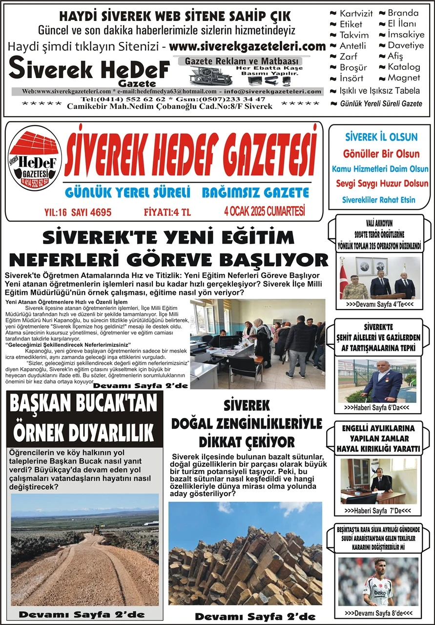 4.01.2025 Tarihli Gazetemiz 